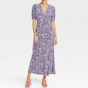 A new day puff elbow length sleeve midi tea length dress